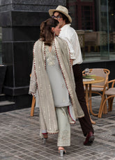 Back view of chiffon shirt with delicate sequins embroidery